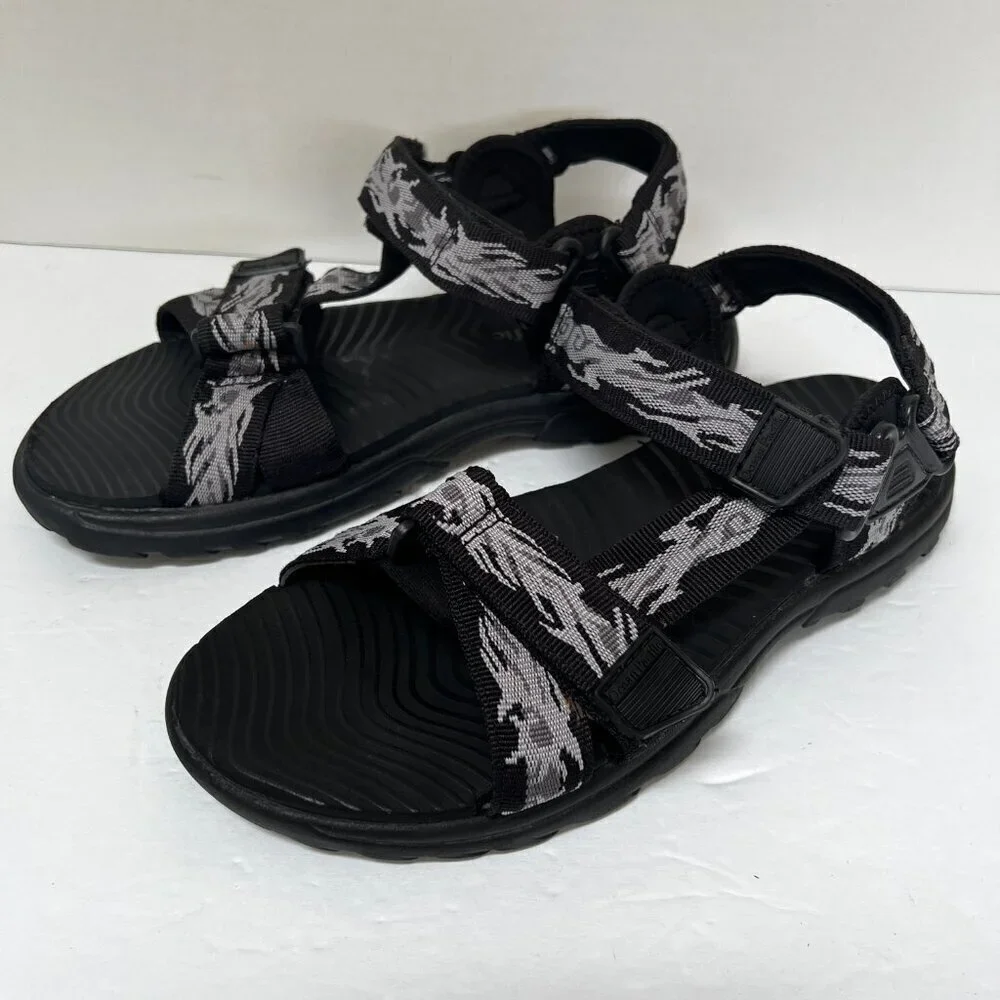Ocean Pacific Black/Grey Sandals Adjustable Hook & Loop Straps Men's‎ Size 8